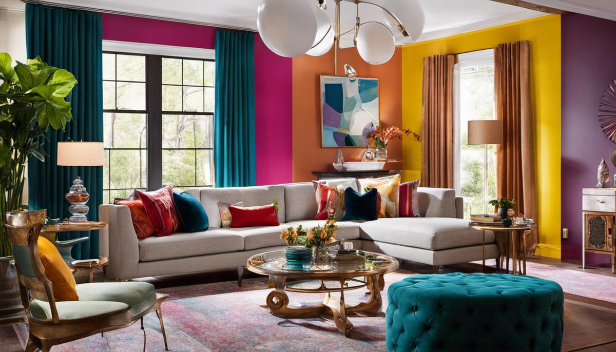 A colorful room design showcasing the predicted color trends for 2024 interior design.