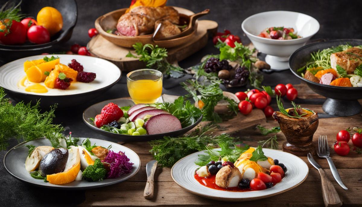 A plate filled with various colorful Nordic meals, showcasing the diversity and healthiness of the Nordic diet.