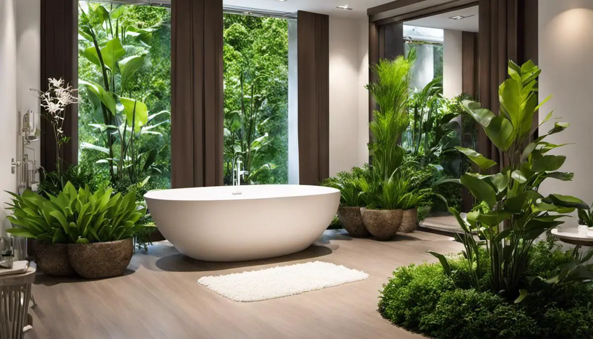 A bathroom with various houseplants adding a touch of nature and tranquility to the space.