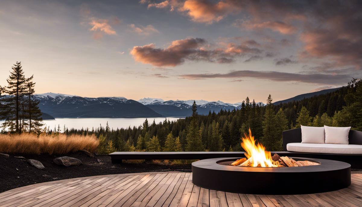 Image of stylish Scandinavian benches around a cozy fire pit