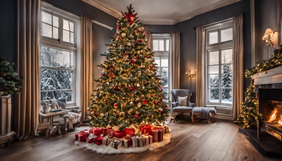 Image of a beautifully decorated Scandinavian Christmas tree with traditional ornaments and lights