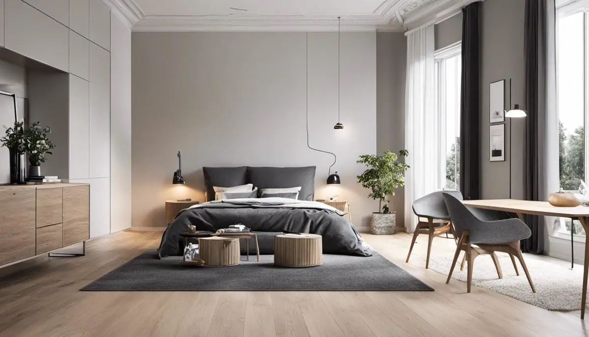 A beautifully designed Scandinavian interior with light wood flooring, minimalist furniture, and plenty of natural light.