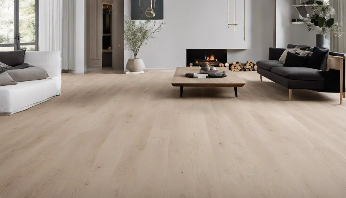Scandinavian Flooring - Light-colored wide planks made from oak or ash, with visible wood grains and a serene, minimalistic aesthetic.
