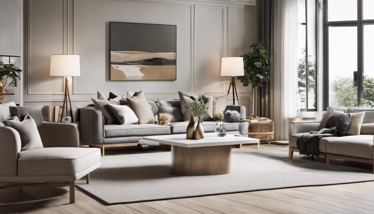 A stylish Scandinavian living room with neutral tones and clean lines