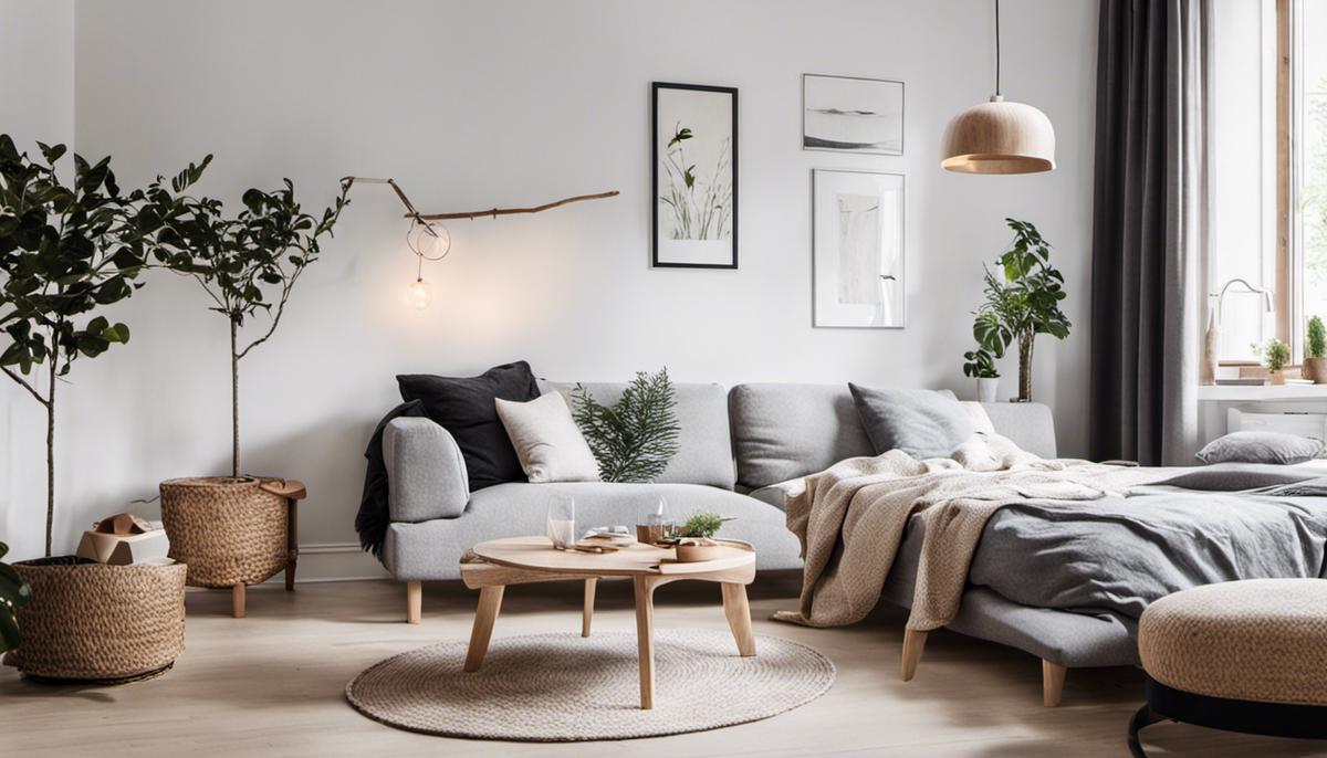 Scandinavian interior design - a bright and minimalist room with natural materials and cozy decor accessories.