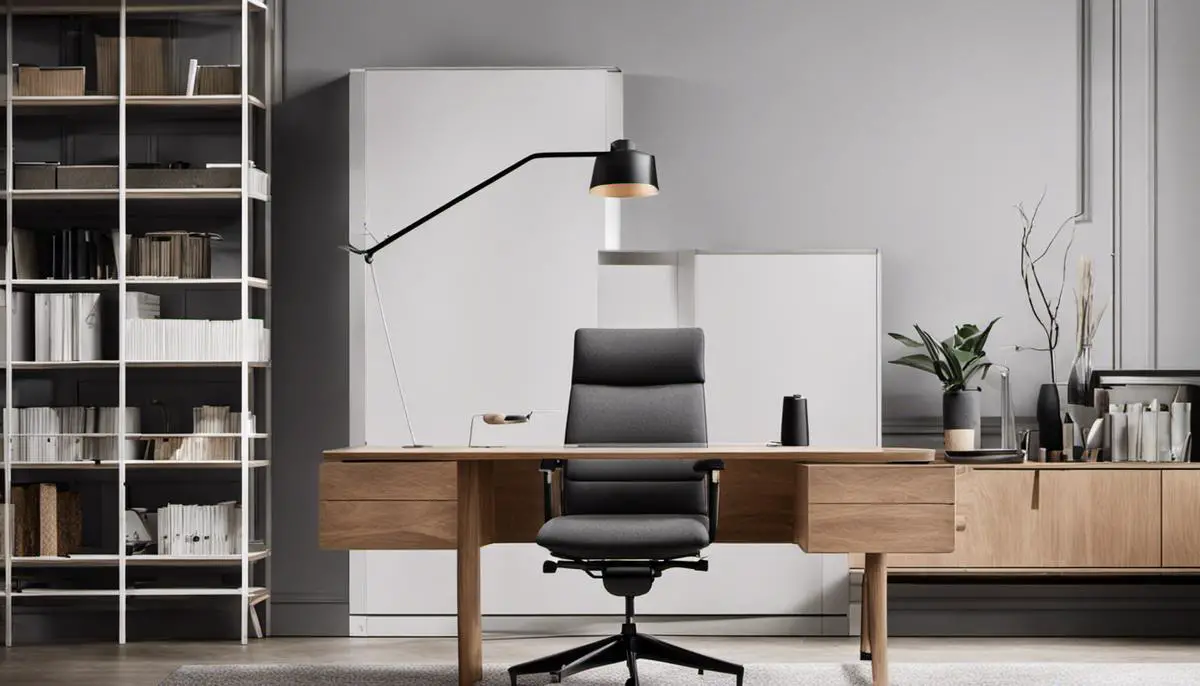 Image depicting a Scandinavian office chair in a minimalist design, showcasing clean lines and natural materials.