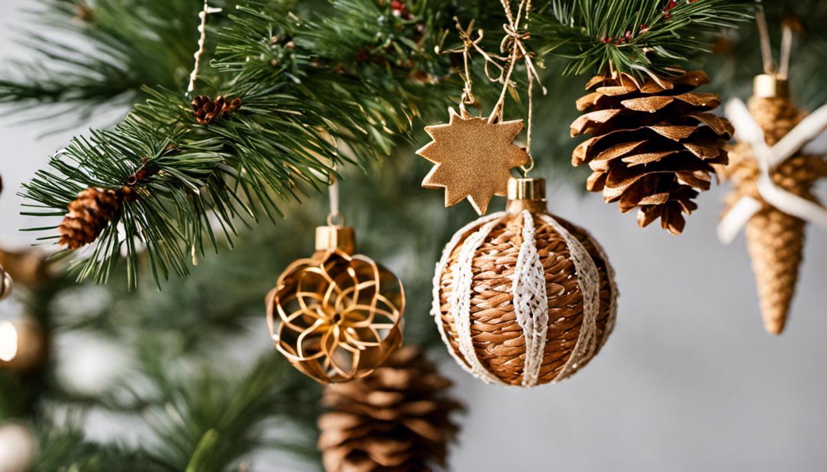 Traditional Scandinavian Christmas Tree Decorations - Pine cones, straw ornaments, and minimalist designs on a Christmas tree.