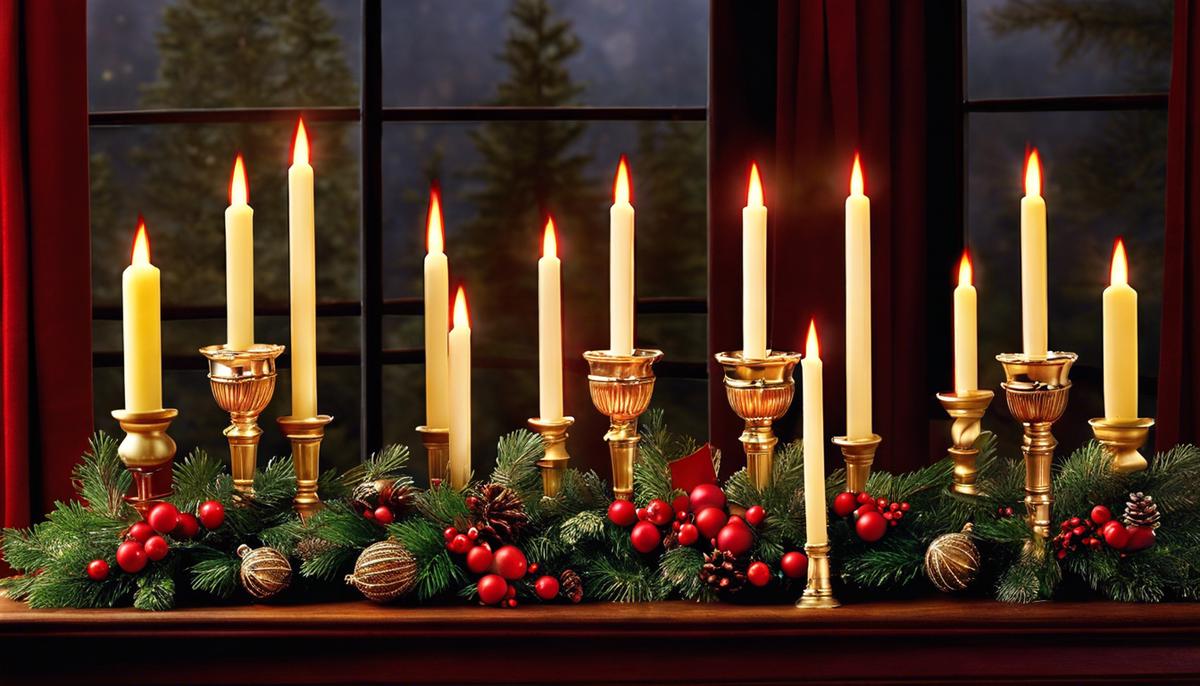 Image of traditional wax Christmas window candles, creating a warm and inviting atmosphere for the holiday season.