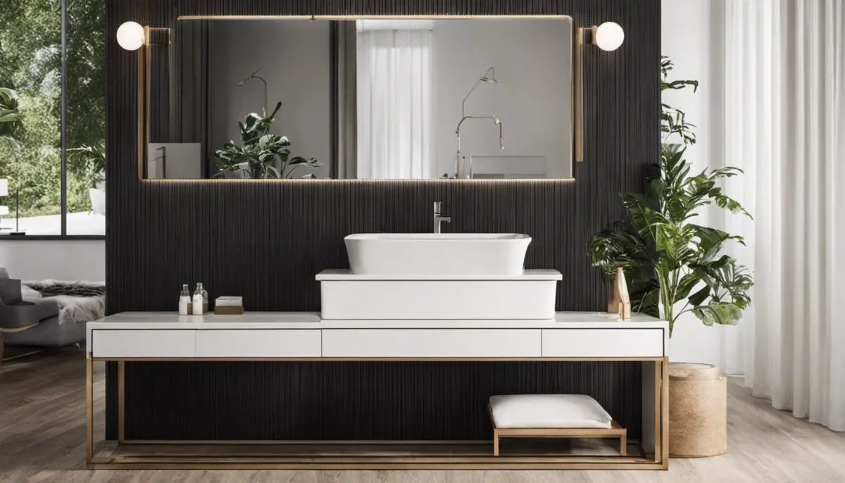 An image of a beautifully designed Scandinavian vanity in a serene and minimalistic setting.