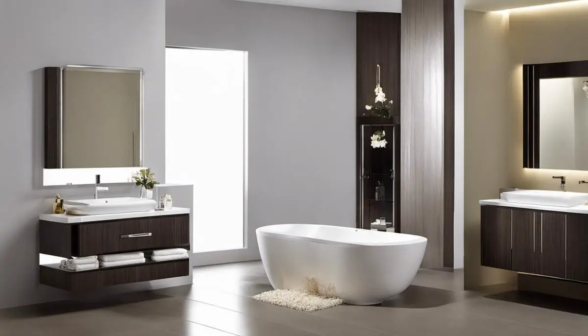 A stylish and modern bathroom with contemporary fixtures and materials.