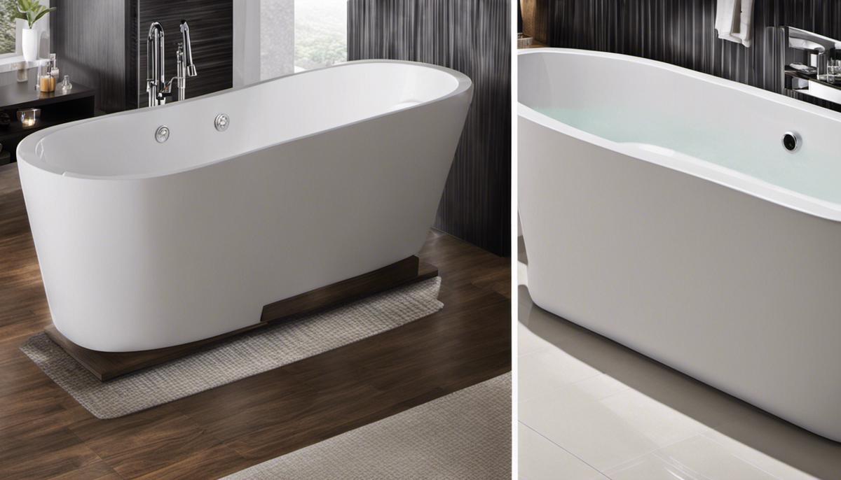 A selection of bathroom fixtures including bathtubs, sinks, showers, and toilets.