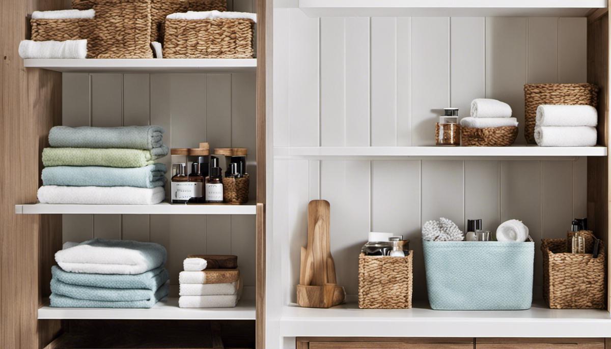 A visual guide to bathroom organization with shelves, trays, storage boxes, and vertical storage options.