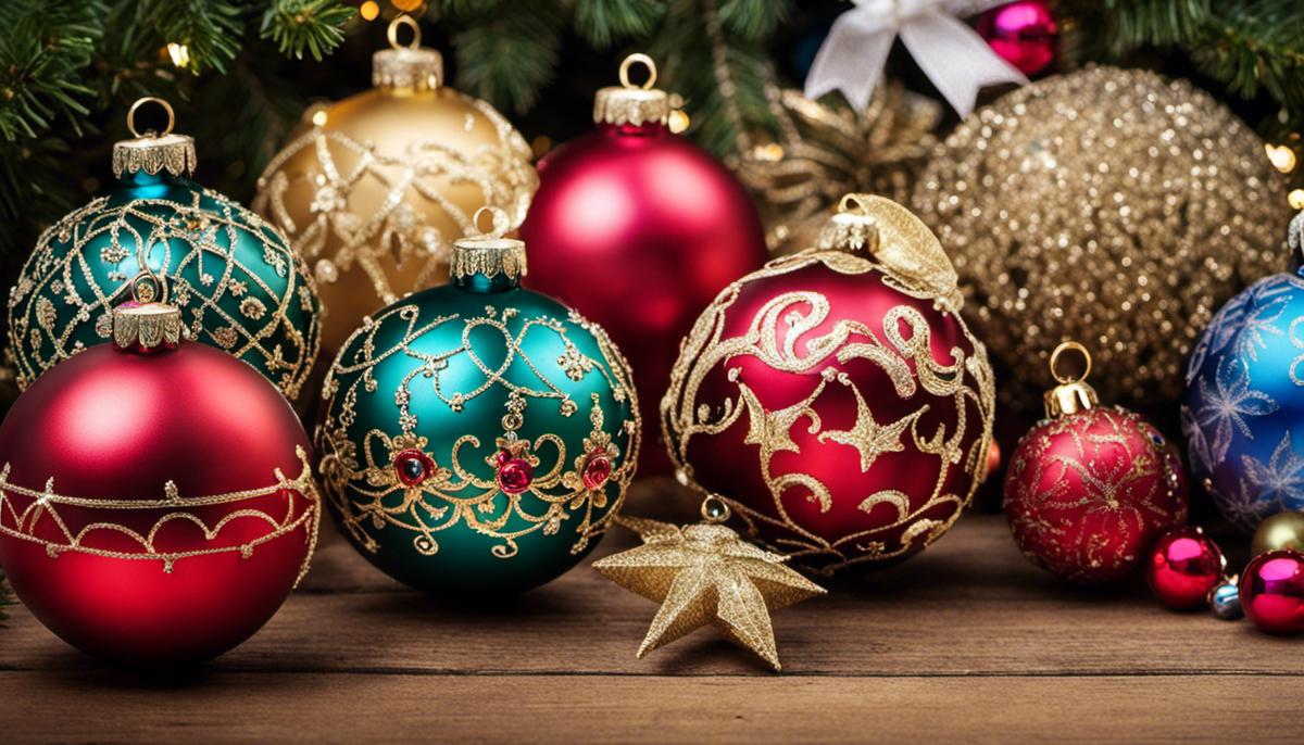 A beautiful assortment of Christmas baubles, featuring vibrant colors and intricate designs.