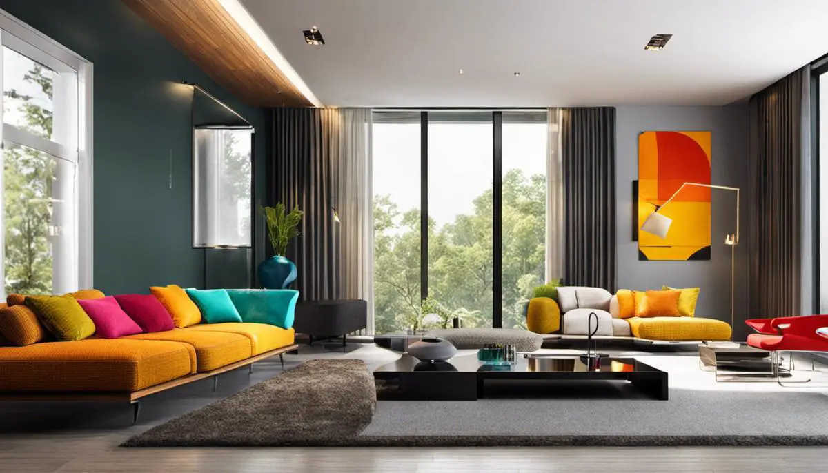 Image depicting a modern and aesthetically pleasing interior design with various colors, emphasizing the importance of color psychology in interior design.