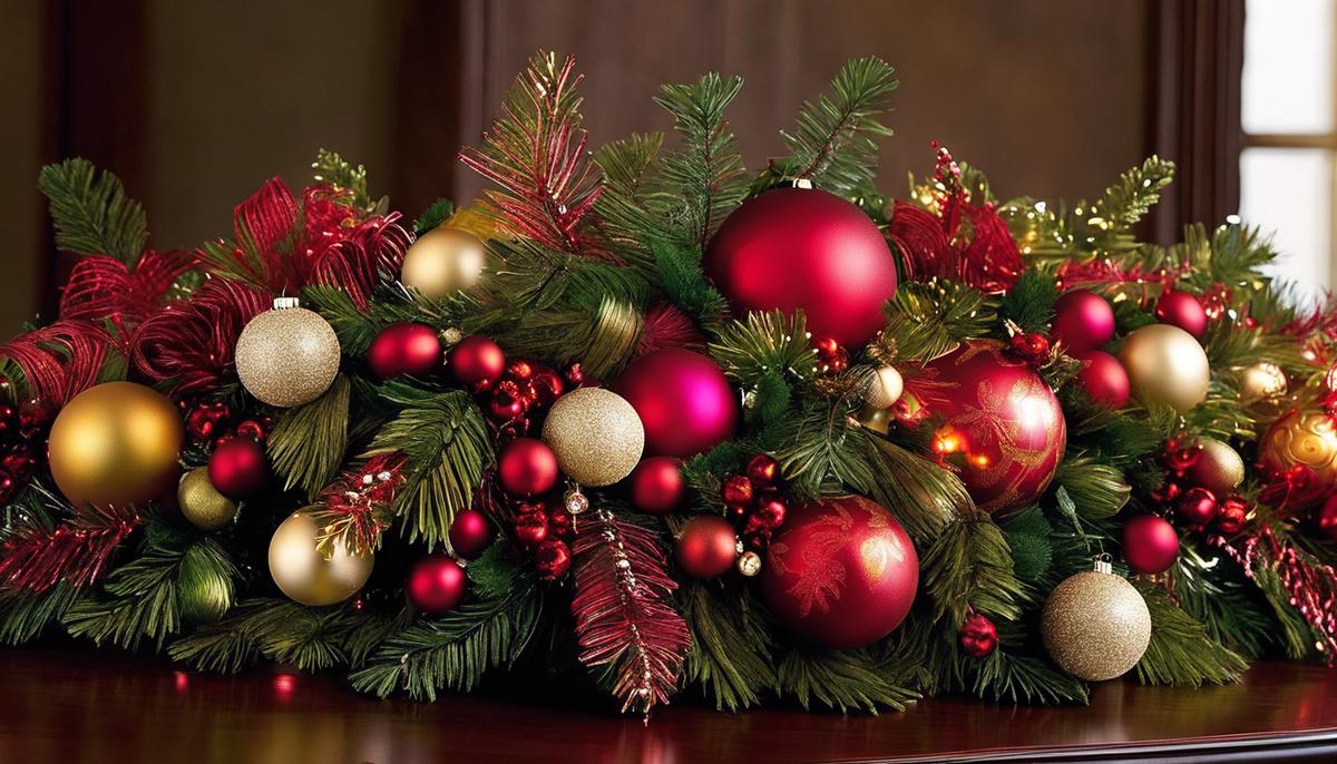 A beautifully decorated garland with vibrant colors and ornaments.