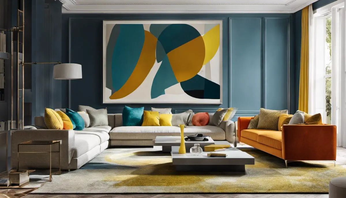 A contemporary living room with various color palettes and styles, showcasing the latest trends in living room colors for the year 2024.