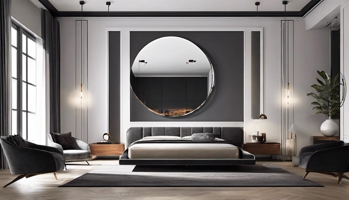 Circle mirror wall decor in a minimalist setting