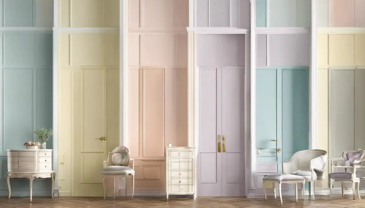 A variety of pastel-colored paint swatches, depicting the soft and calming beauty of pastel color trends.