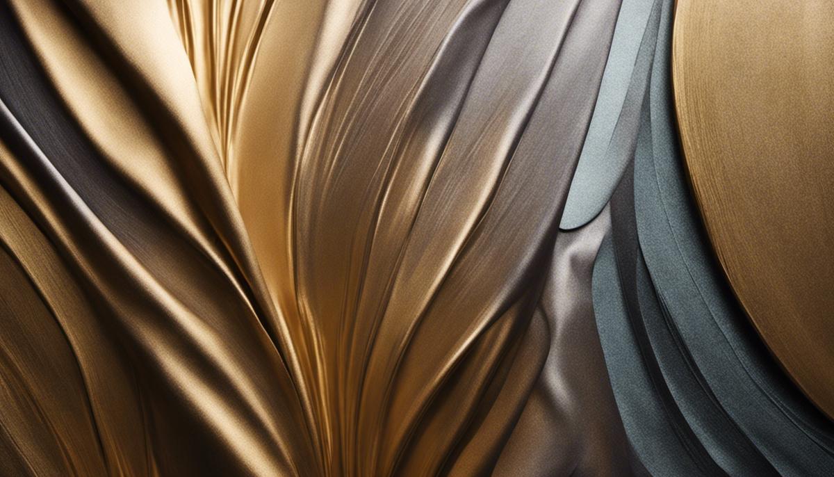 A close-up image of metallic and pearlescent paint finishes on a wall, showcasing their unique depth and light-catching properties.