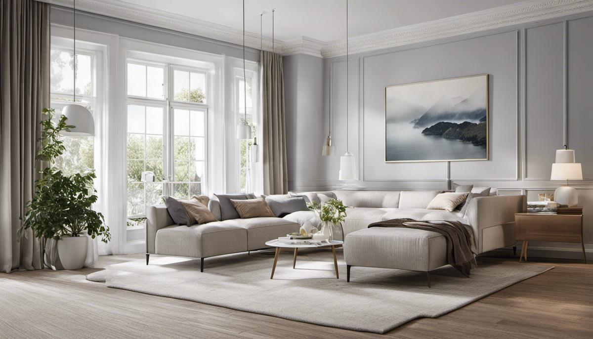 Image of a room decorated in the Scandinavian color palette, showcasing cool, tranquil shades and plenty of whites.