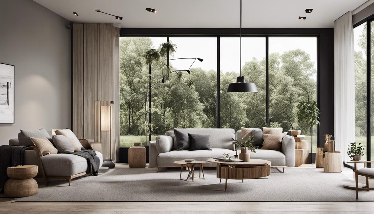 A Scandinavian home interior decorated with minimalistic furniture, light colors, and natural textures.