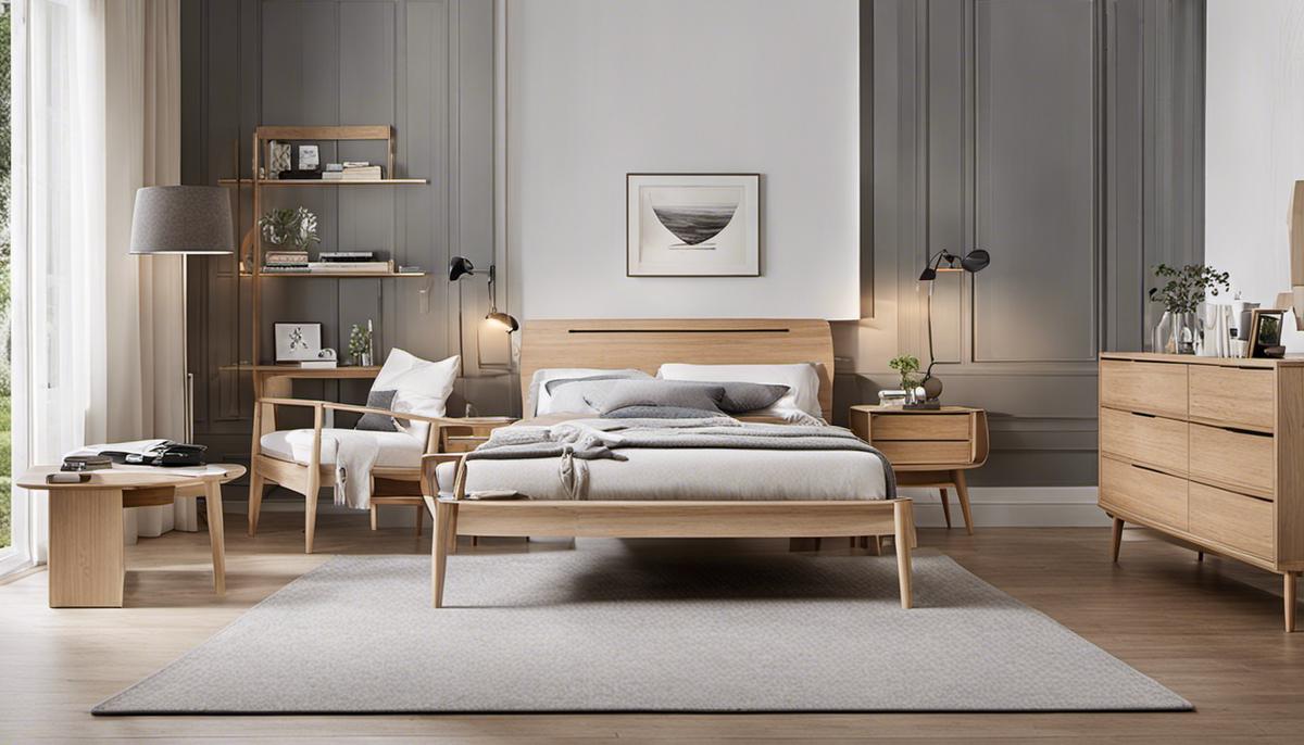 A room with Scandinavian design furniture, featuring light-colored wood, clean lines, and comfort.