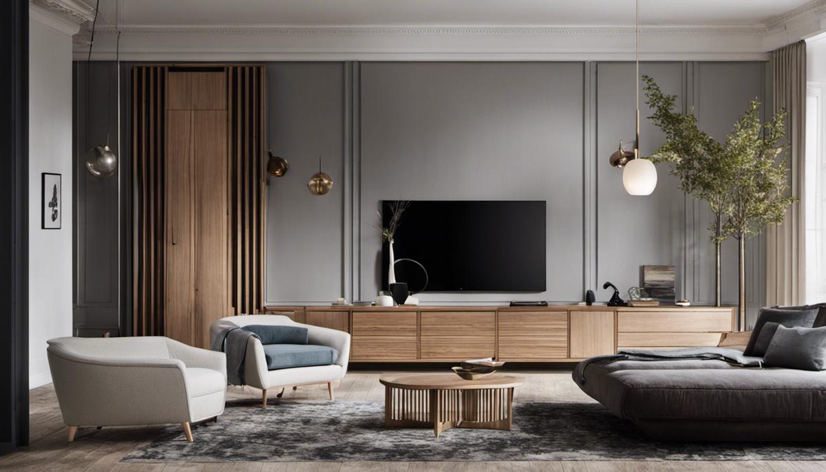 A collection of Scandinavian furniture pieces arranged in a modern living room setting
