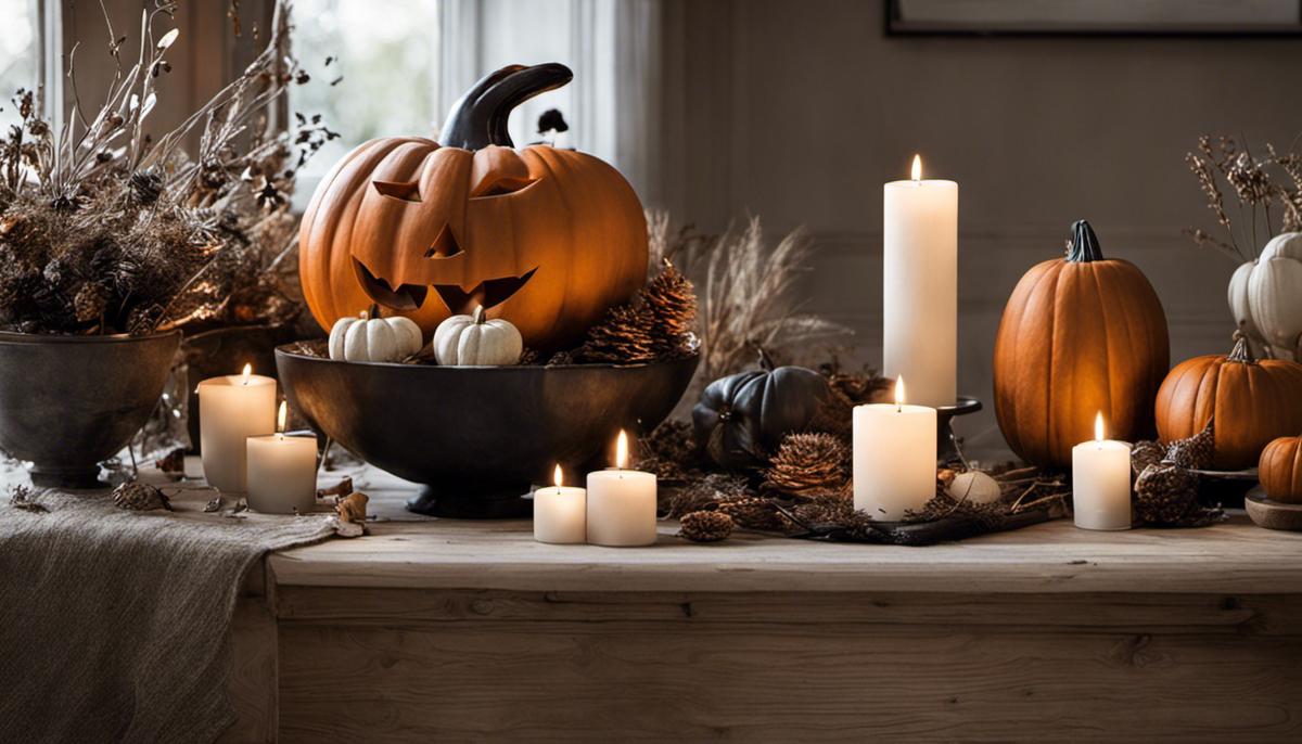 Scandinavian Halloween decor with muted colors and natural elements blending harmoniously together.
