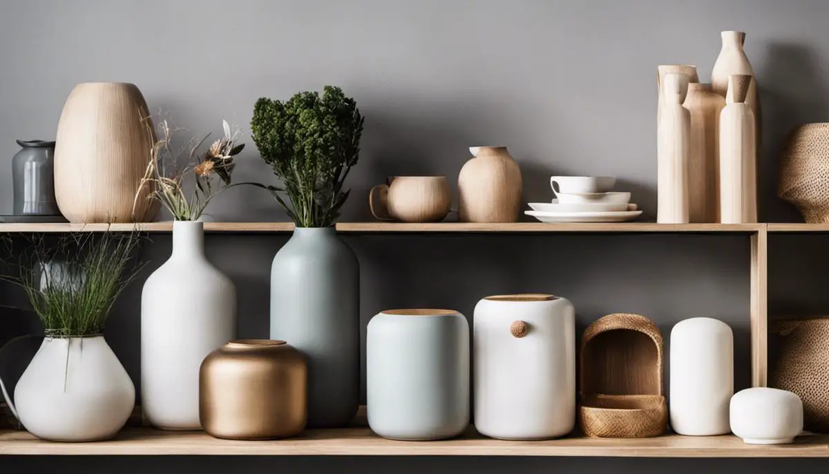 Variety of Scandinavian home accessories displayed on a shelf