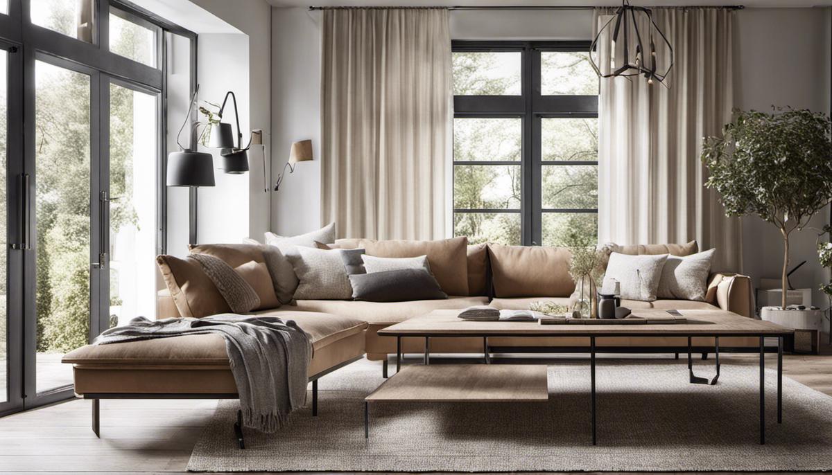 Image of a cozy Scandinavian home decor with neutral colors, clean lines, and organic materials.