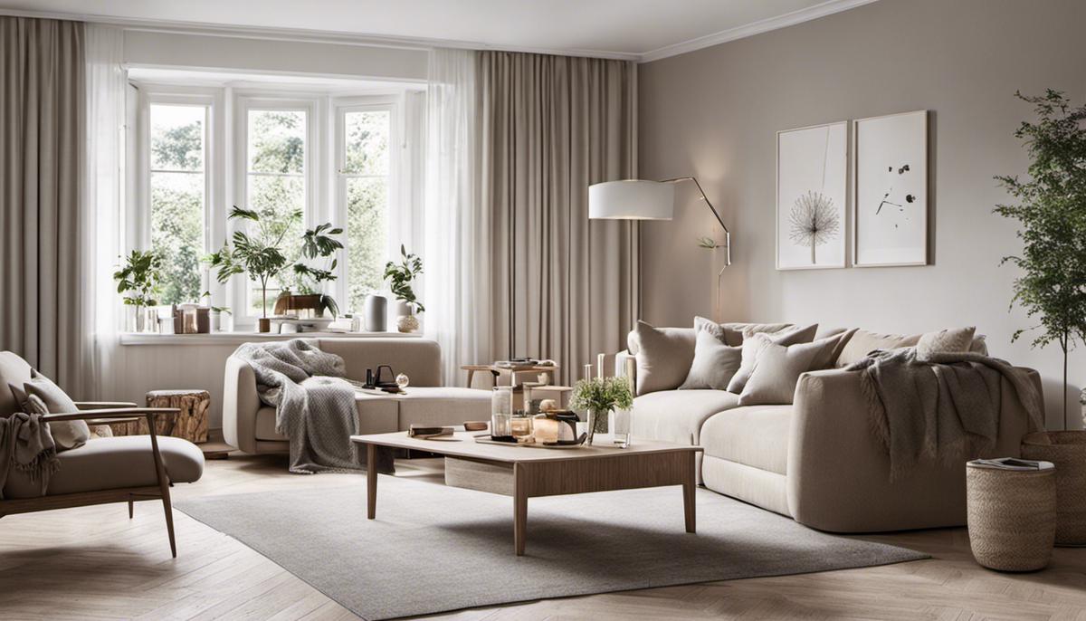 Scandinavian Home Decor - A minimalistic and functional living room with neutral color scheme, natural materials, and cozy ambiance.