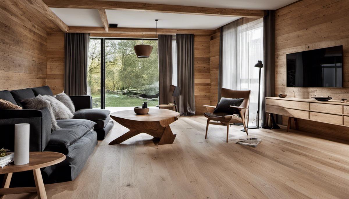 Image of Scandinavian home materials, showcasing the use of natural wood and stone.