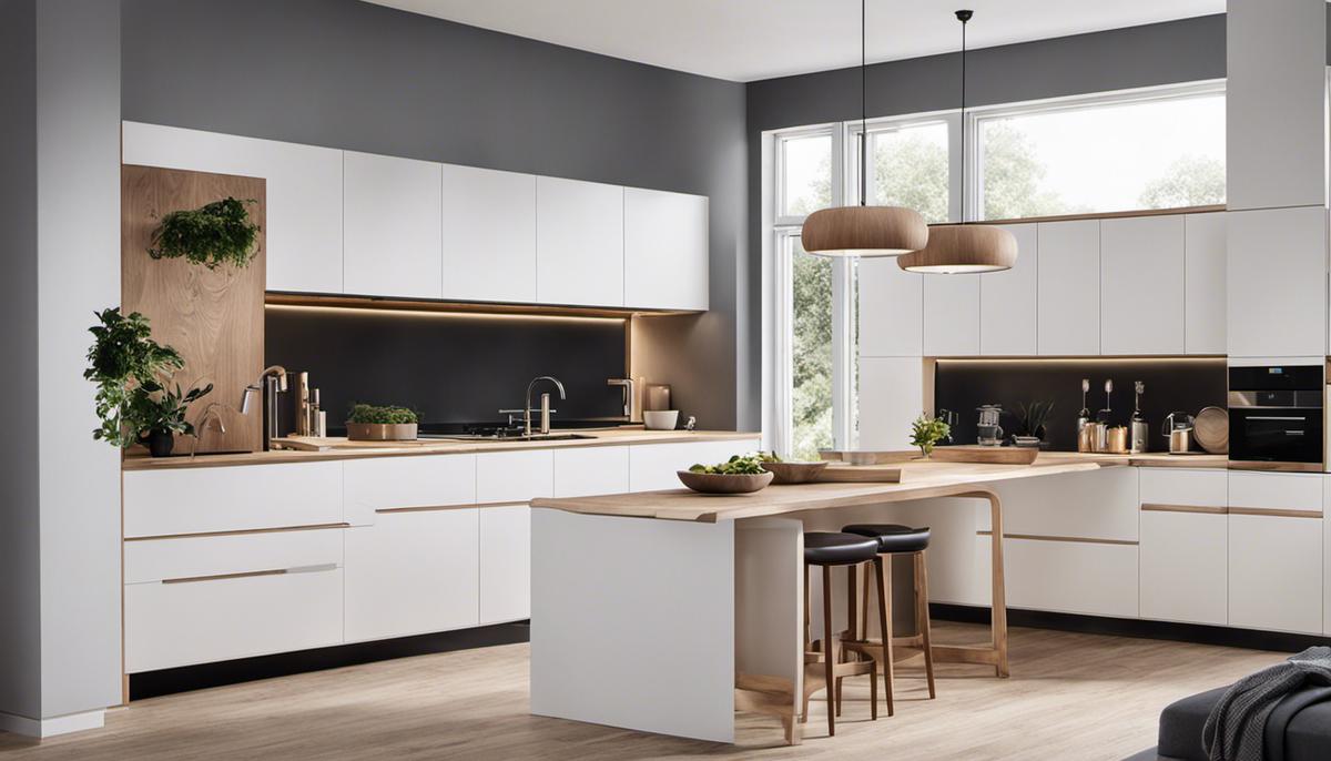 Image of a Scandinavian kitchen with clean lines, light colors, and wood finishes.