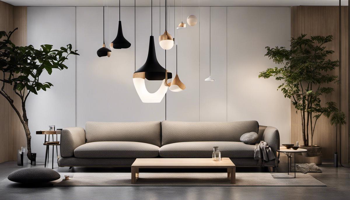 Image of different Scandinavian lighting fixtures, showcasing their minimalist design and use of natural materials.