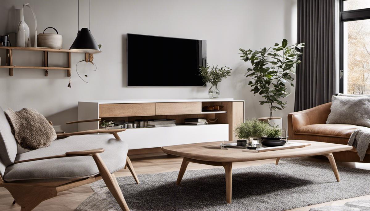 A cozy Scandinavian living room with clean lines, natural materials, and minimalist decor, creating a harmonious and balanced space.