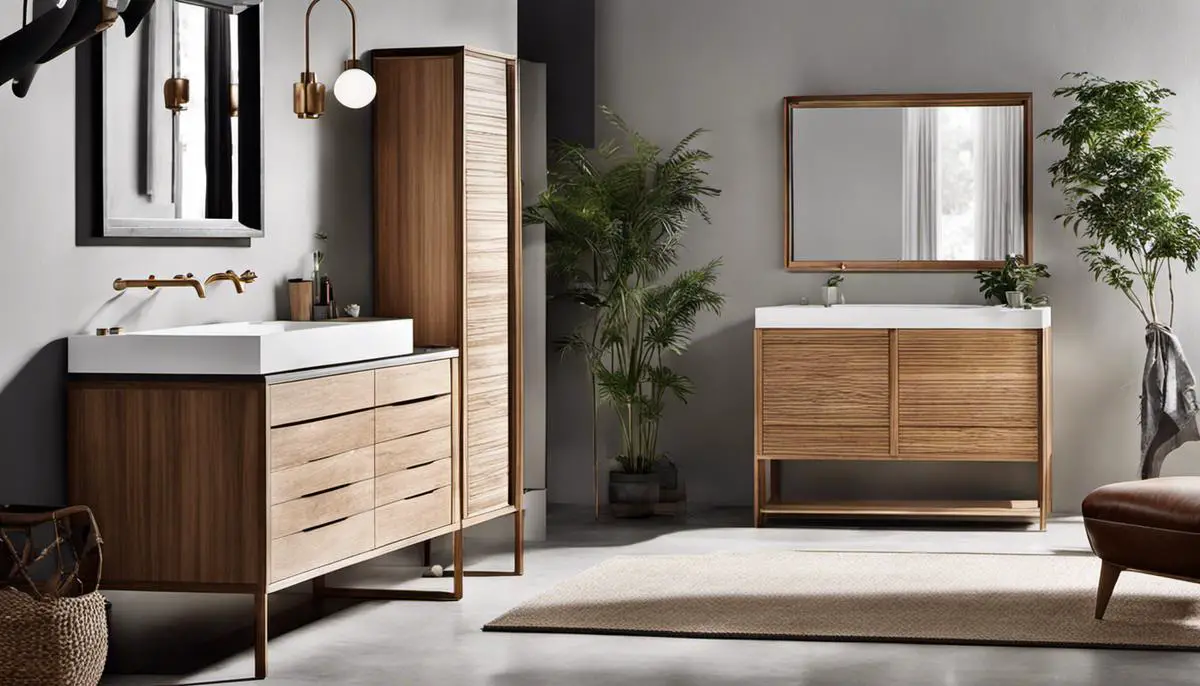 A depiction of a Scandinavian vanity design showcasing sustainable materials and ethical manufacturing practices.