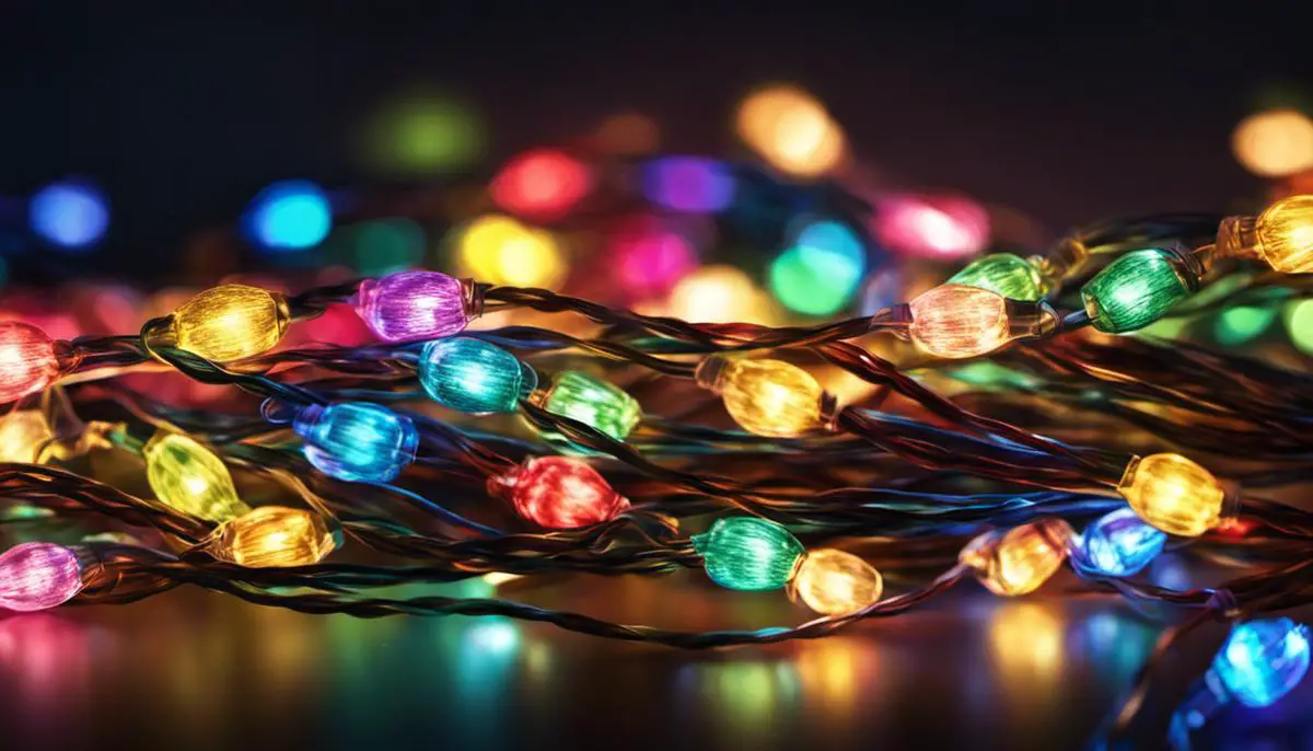 Illustration of colorful fairy lights tangled together