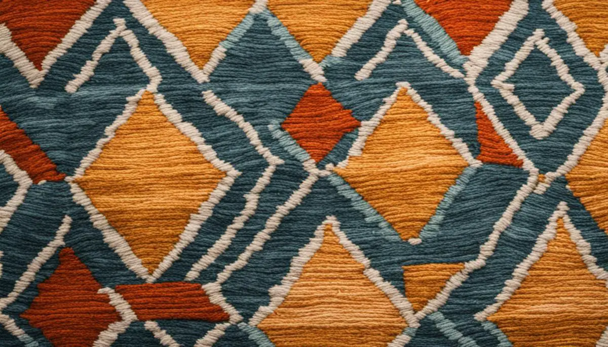 A close-up image of a hand-woven Scandinavian rug showcasing its intricate geometric pattern and subdued color palette