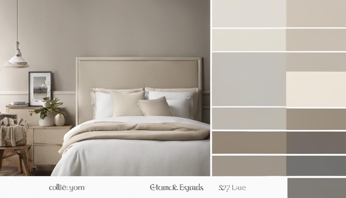 Paint swatches in soft, muted tones of white, cream, beige, gray, and taupe