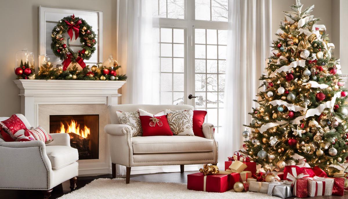 A beautifully decorated white Christmas tree with colorful and metallic ornaments, placed in a well-lit room, creating a festive and magical ambiance.